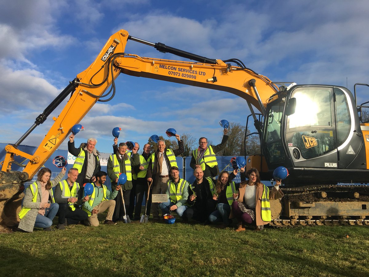 SouthCambs's tweet photo. ❄️ Construction on a new, permanent ice rink on the edge of Cambridge has officially started! 

❄️ Cllr Simon Edwards (Finance) &amp; Cllr Robert Turner (Planning &amp; local member) helped break ground off Newmarket Road this morning. 

❄️ The Ice Arena will open autumn 2018. https://t.co/nVJHO9rpYS