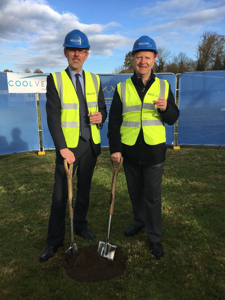 SouthCambs's tweet photo. ❄️ Construction on a new, permanent ice rink on the edge of Cambridge has officially started! 

❄️ Cllr Simon Edwards (Finance) &amp; Cllr Robert Turner (Planning &amp; local member) helped break ground off Newmarket Road this morning. 

❄️ The Ice Arena will open autumn 2018. https://t.co/nVJHO9rpYS