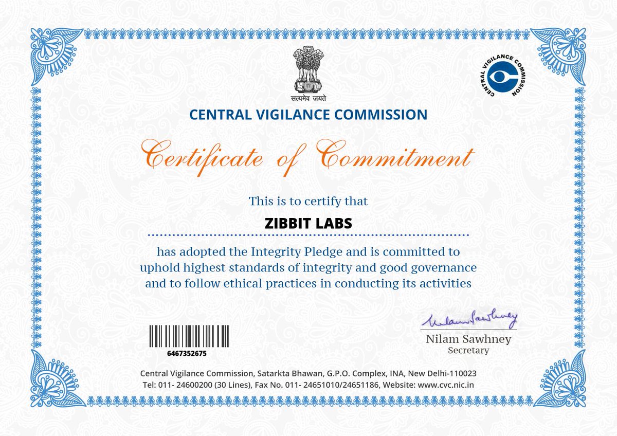 zibbitlabs's tweet photo. Today we received Certificate of Commitment from @CVCIndia.
This is the second milestone after we received #TaxExemption from #Government_India. We congratulate our great leader's efforts in growing entrepreneurship in India. @PMOIndia #hardworkingteam https://t.co/mzRkWOot7f