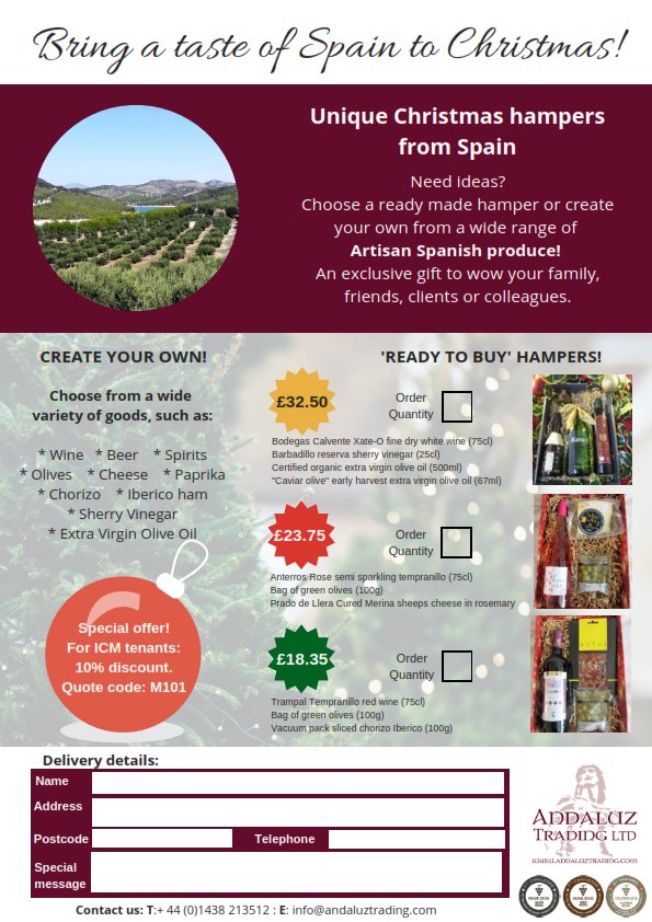 MinForGrowth's tweet photo. Wondering what you could send to your Clients this Christmas? Try something new! Contact  Marcel on 01438 213512 ; info@andaluztrading.com for more details. https://t.co/rwAHfICDIS