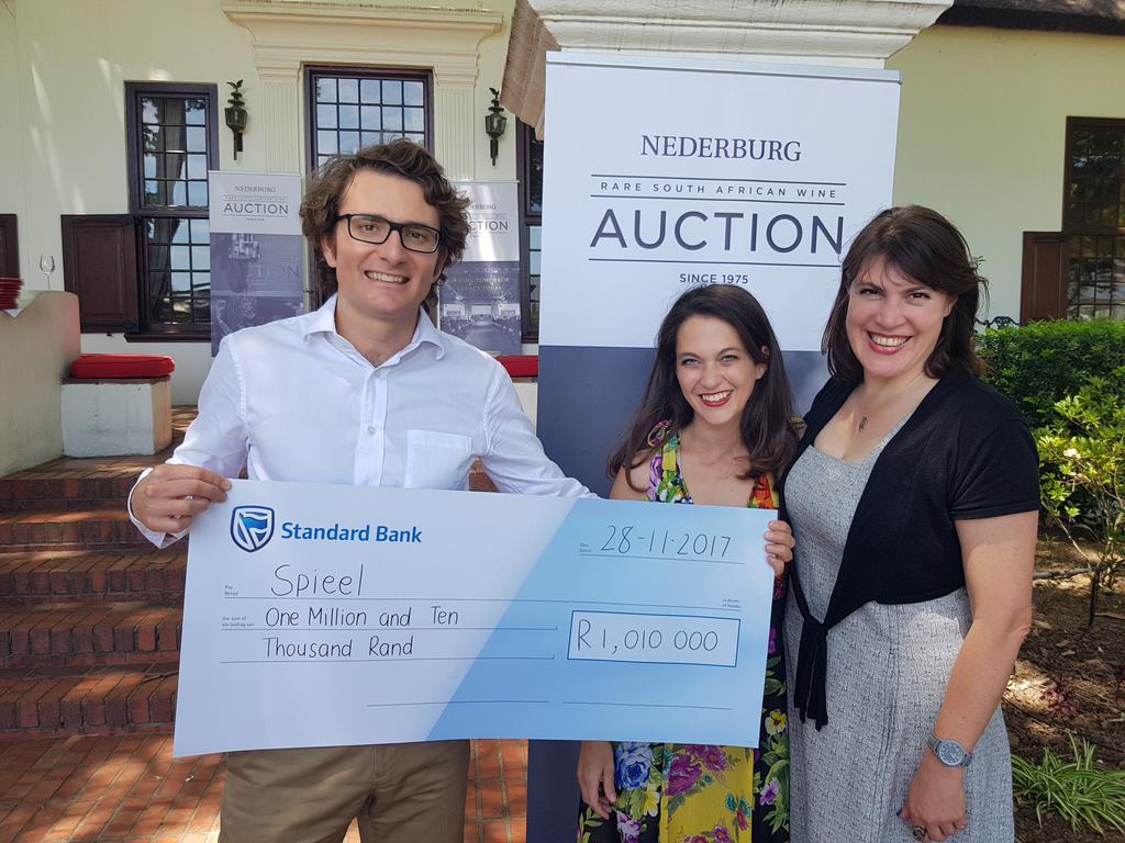RolandPeens's tweet photo. Proud moment handing over a sweet million to @SpieelSA from @NedAuc Charity Auction. Thanks again to all bidders &amp; Distell @richardmrushton https://t.co/cF7uWmr1sj