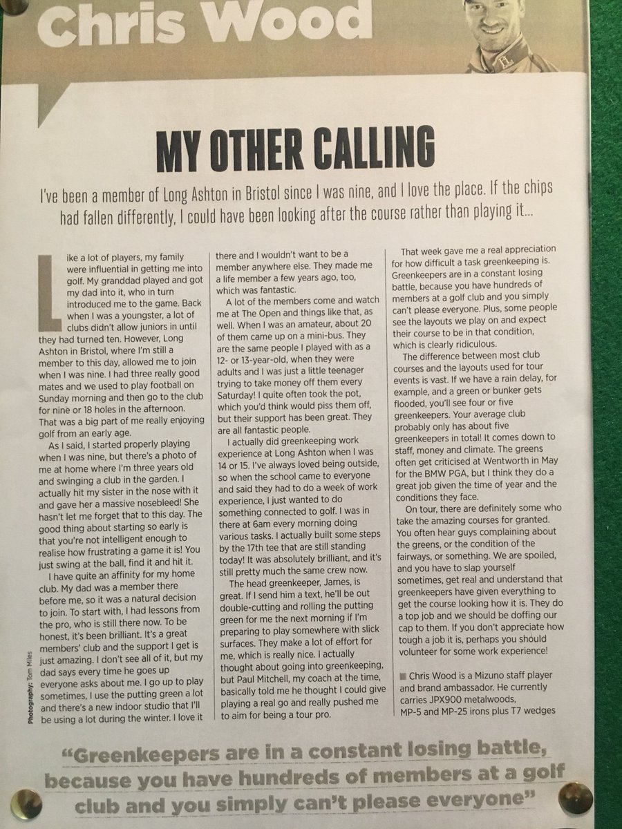 jncb1966's tweet photo. A good article by @Chris3Wood in this months @GolfMonthly nice bit of support for Greenkeepers @BIGGALtd @LongAshtonGolf 
Thanks Woody👍🏻😃 https://t.co/5xTpSZVFkT