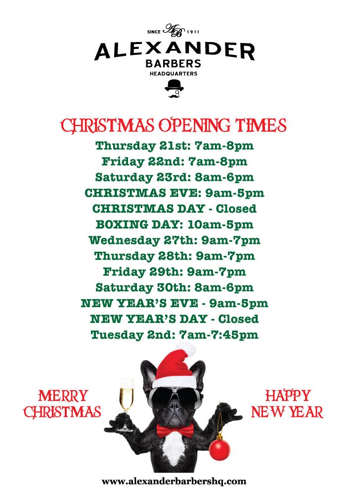 See <a href="/AlexanderBarbHQ/">alexanderbarbershq</a> Christmas Opening Times #HammersmithBarbers #W6 alexanderbarbershq.com