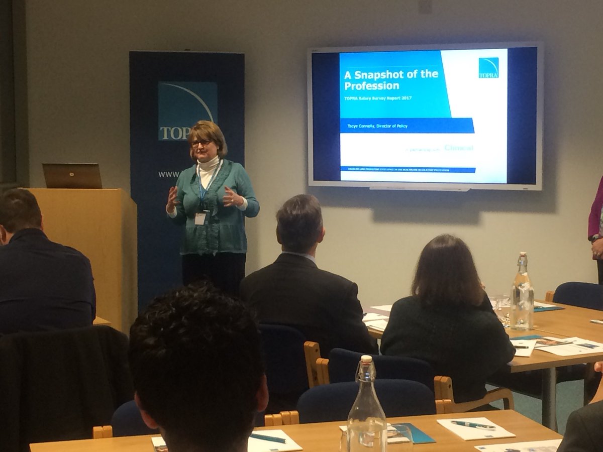 TOPRANEWS's tweet photo. TOPRA’s Lynda Wight introduces the 2017 Salary Survey Report with @ClinicalProfess at London HQ – the findings give a valuable snapshot of healthcare regulatory incomes and benefits. #RegSalaries17 https://t.co/9NDPDObd1M https://t.co/PbfOehuR75