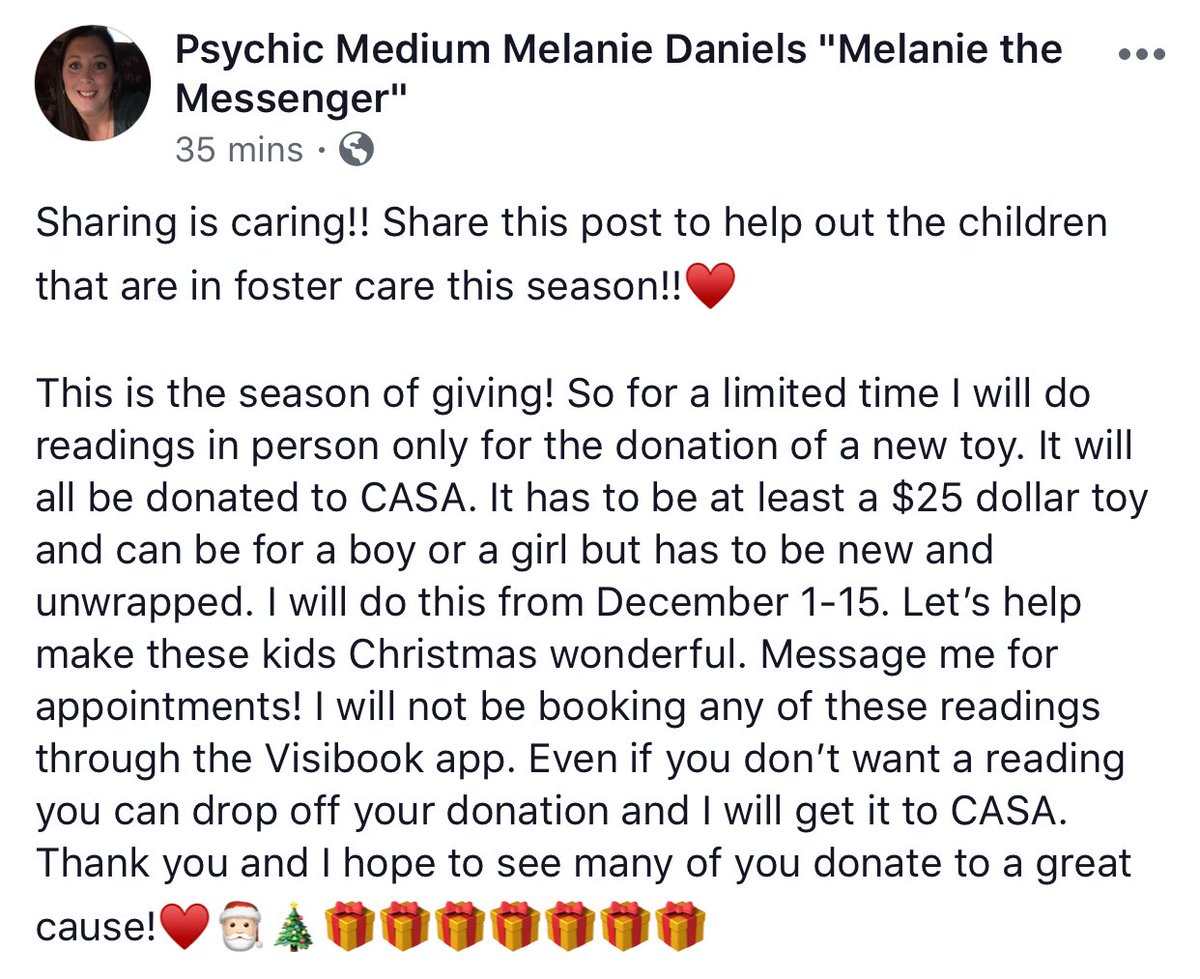 MediumMelanieD's tweet photo. Let’s help the kids in foster care have a great Christmas this year!! If you don’t want a reading then please feel free to leave a donation anything helps! https://t.co/GeoI0Da7Rd