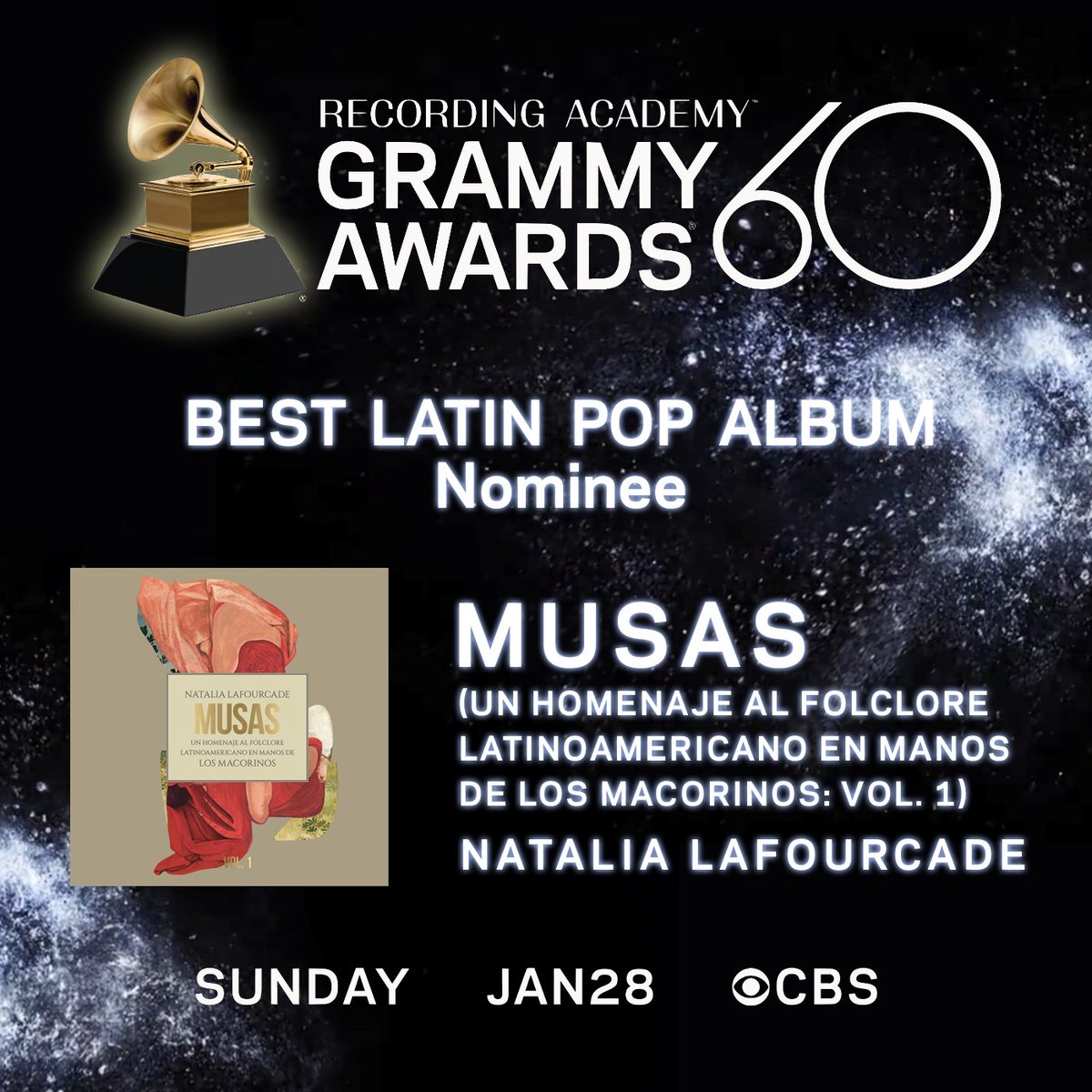 LafourcadeClub's tweet photo. ¡Congratulations Natalia @Lafourcade! 60th #GRAMMYs Best Latin Pop Album nominee: https://t.co/4bQkfgcvPm
🌹💃💖 #MusasVol1 https://t.co/GjdNVtLE7z