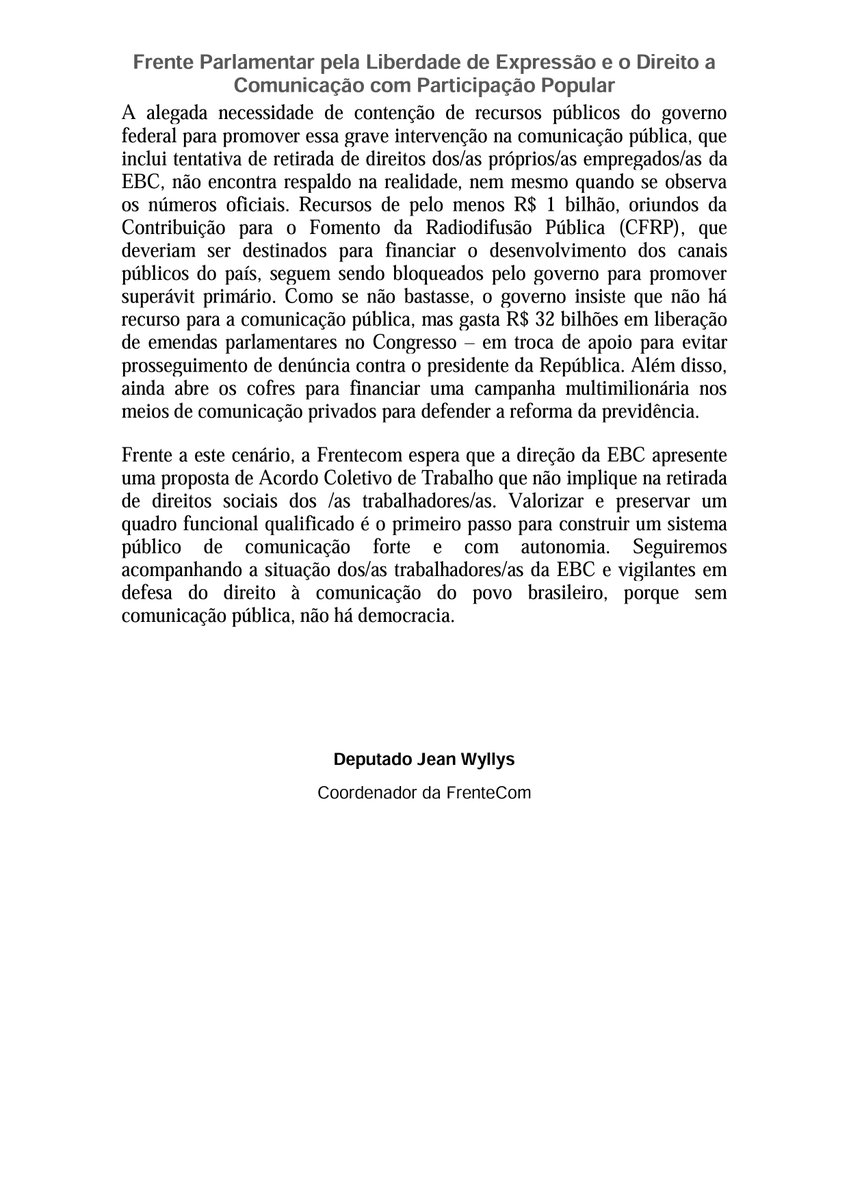 jeanwyllys_real's tweet photo. Seguiremos acompanhando a situação dos trabalhadores da EBC e vigilantes em defesa do direito à comunicação do povo brasileiro. Sem comunicação pública, não há democracia. #EBCEmGreve
Vejam a nota da #FRENTECOM 👇
https://t.co/h2cqbbw1Q5 https://t.co/CG8fRhn0Z9
