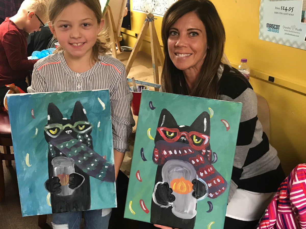 PaintNightWI's tweet photo. This mother daughter duo had the same style of “diva” glasses. Mother like daughter :) so cute! #paintnightwi https://t.co/sU3UOHUXyS