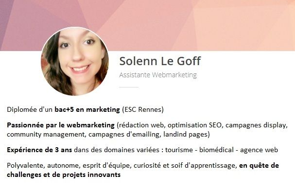 solenn_le_goff's tweet photo. #PleaseRT Passionnée #webmarketing #SEO recherche un poste sur #Toulouse https://t.co/BlgCEMghYb Merci pour les #Retweets ! :) #i4EmploiR #Emploi #CDI #CDD #Recrutement https://t.co/HHME90vbDv