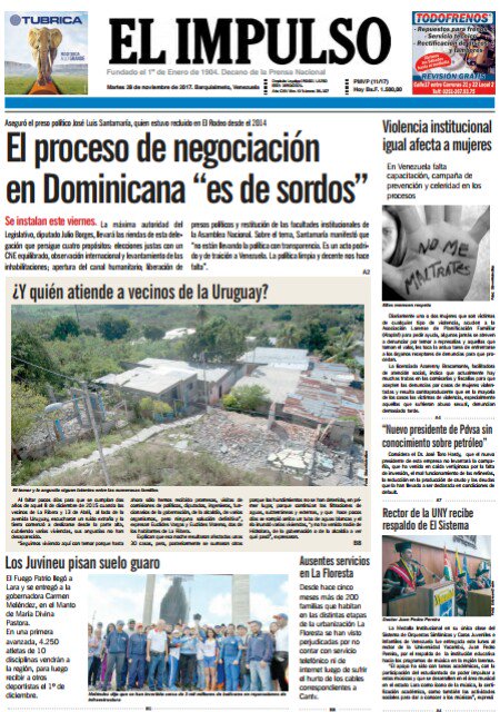 vieneimpreso's tweet photo. Portada de El Impulso de este #27Nov https://t.co/RAuXqTaeOe