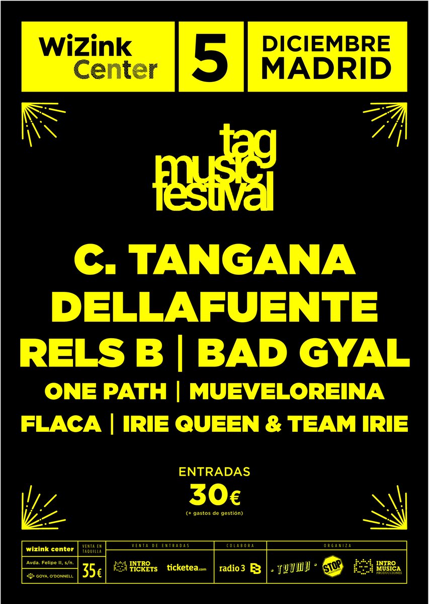 tagmusicfest's tweet photo. ¡TAN SOLO UNA SEMANA PARA LA 1ª EDICIÓN DEL #TAGMusicFestival!
5/12, @WiZinkCenter
Con C. Tangana, Dellafuente, Rels B, Bad Gyal, One Path Mueveloreina, Flaca DJ e Irie Quenn & Team Irie
ÚLTIMOS TICKETS en @ticketea https://t.co/xXM11Hiw19 e #introtickets https://t.co/Io48WsCTBp https://t.co/GF1ELZ0viD