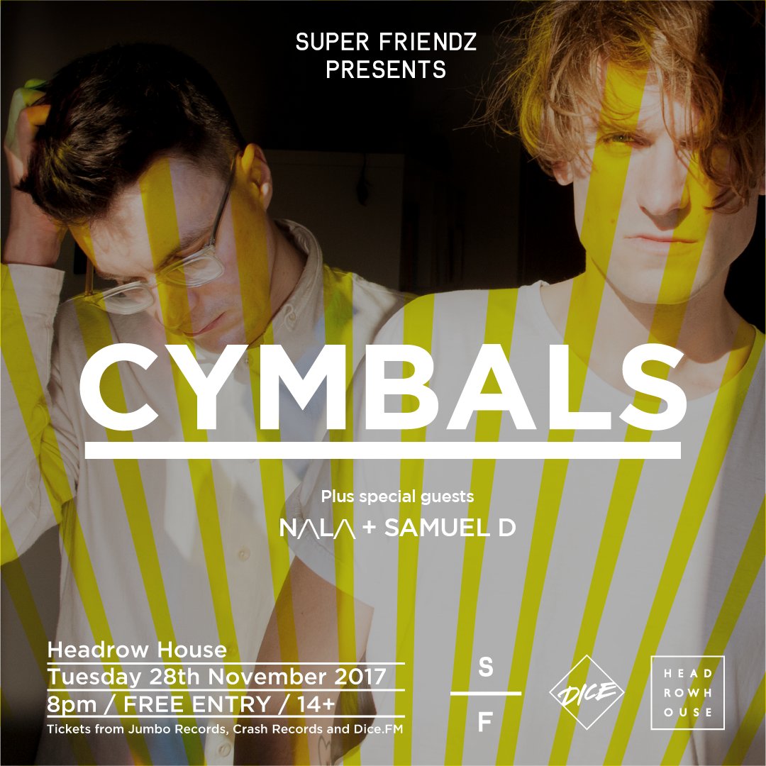 Tonight the very excellent <a href="/CYMBALSmusic/">CYMBALS</a> play a free show at <a href="/headrowhouse/">Headrow House</a>! they are joined by support for the awesome local @nalamusics and @Samuel_D_Music ! Redeem ya free ticket at <a href="/dicefm/">DICE</a> today! 👍👍👍