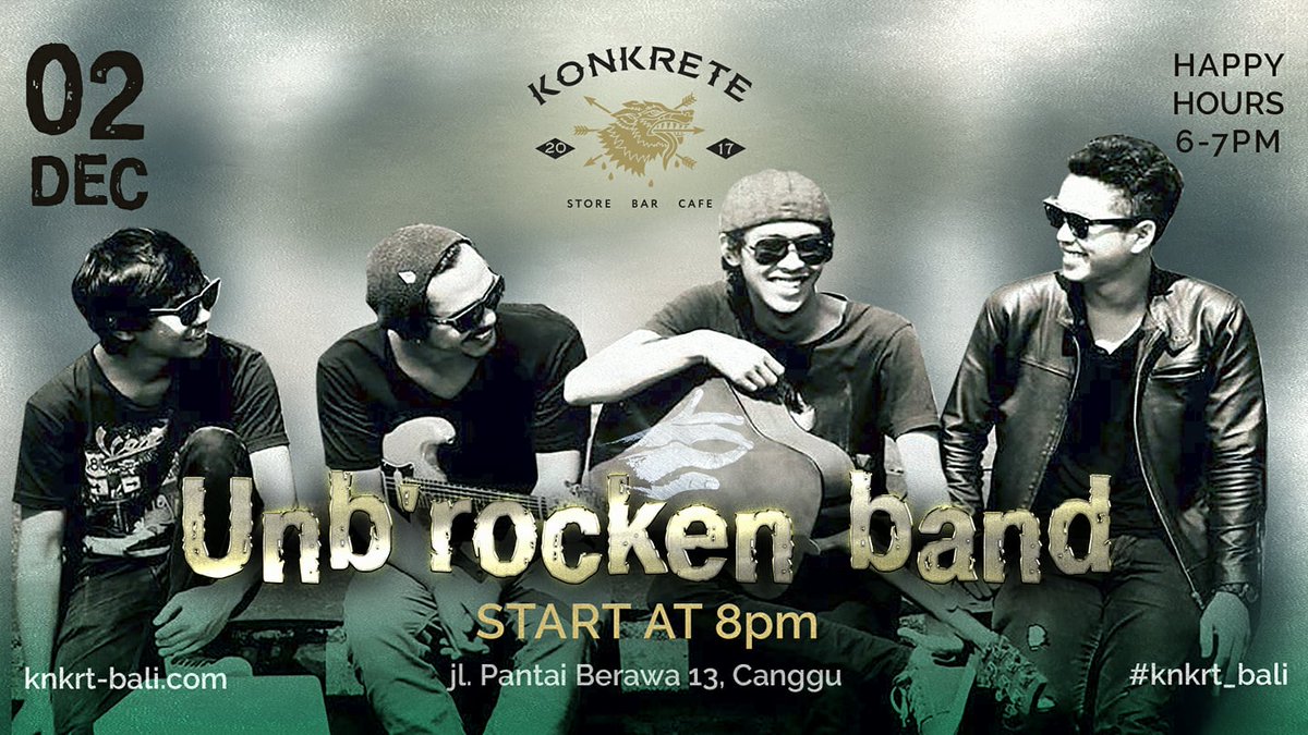 KNKRT_BALI's tweet photo. Come down to konkrete for some blues rock tunes, drinks and good mood!
#knkrt #konkrete #knkrt_bali #bali #canngu #badung #balistyle #baliparty #balipeople #indonesia #bar #skateboarding https://t.co/9HdFgphcC5