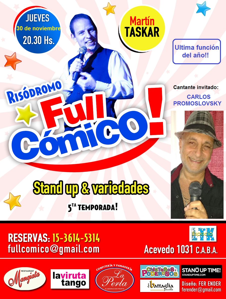fullcomico's tweet image. Risódromo Full Cómico #standup &amp;amp; canciones- Jueves 30 de noviembre, última función del año! @teatroLTK, Acevedo 1031 (CABA). Consultas y reservas por privado. @vuenoz_ @amovillacrespo @MasStandUp @StandUp_LaPlaza @ArgentinaShows @salidadeteatro @HoyStandUp