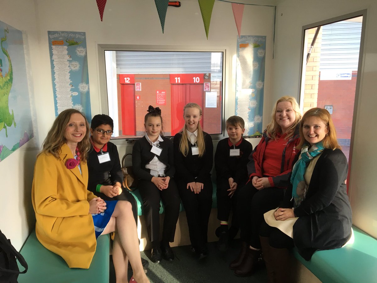 LittleLibVan's tweet photo. What a wonderful morning on board the Little Library Van with the amazing children from Abbey Hilton Primary School and our great friend Kate Leake meeting HRH Duchess of Cornwall #littlelibraryvan #sotlibraries #sot2021 https://t.co/B5mMlZlUTE