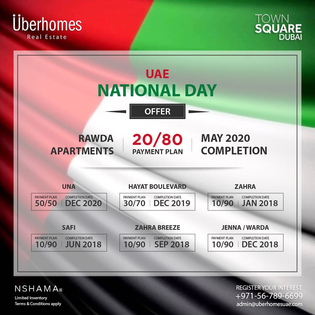 UberhomesUAE's tweet photo. Celebrate #UAENationalDay 🇦🇪 with Town Square - Nshama exclusive offers! https://t.co/DvXfIXJafr

✔️ Prices starting from AED 400,888/*
✔️ 10/90 Payment Plan - Across selected Apartments

#uberhomesuae #specialoffer #propertyforsale #nshama #apartments https://t.co/Ag0Zn4aTOW