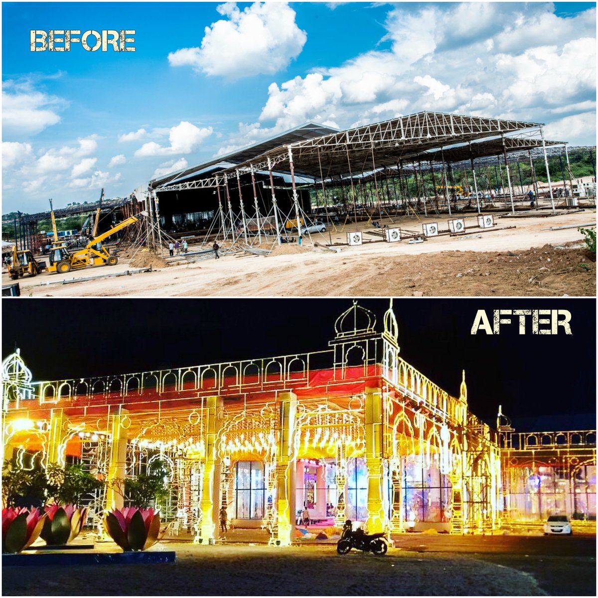 TamarindGlobal's tweet image. We simply love this one! This palacial setup took over 3 weeks to build #ProductionPhase #beforeandafter #TamarindGlobalWedding