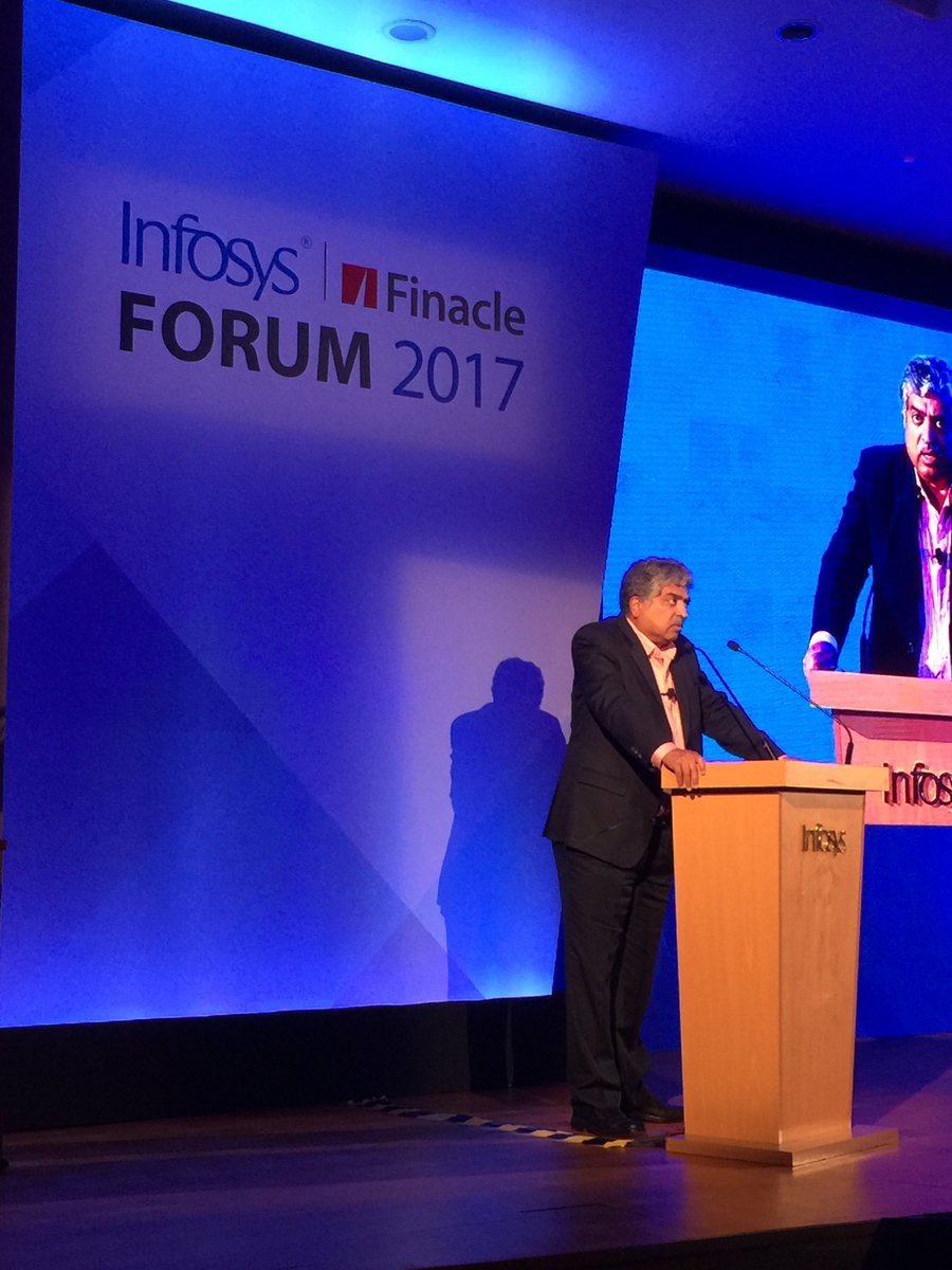 rajamaiya's tweet photo. .@NandanNilekani delivering the key note at @Finacle #forum2017 #reimagine . #Aadhaar is a transformative change to bring in #financialinclusion through #digitalidentity for more than 1.1 billion citizens. This is just the beginning, lot more is possible using #indiastack https://t.co/zKaR5O4P2q