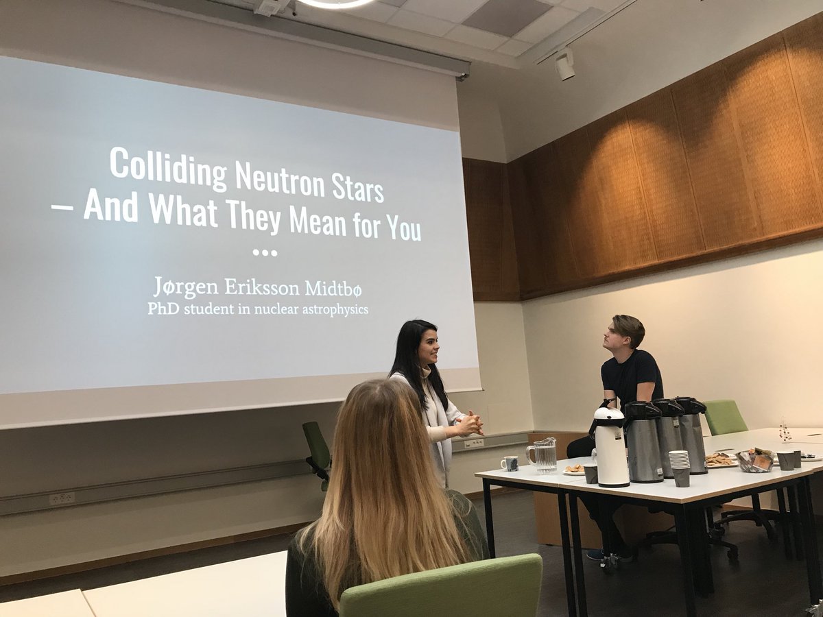 HildeLyn's tweet photo. Perk of working at a university: Talk by colleague on hot research topic. #nuclearastro #nobelprize #neutronstarmergers https://t.co/IZ38FZa3fY