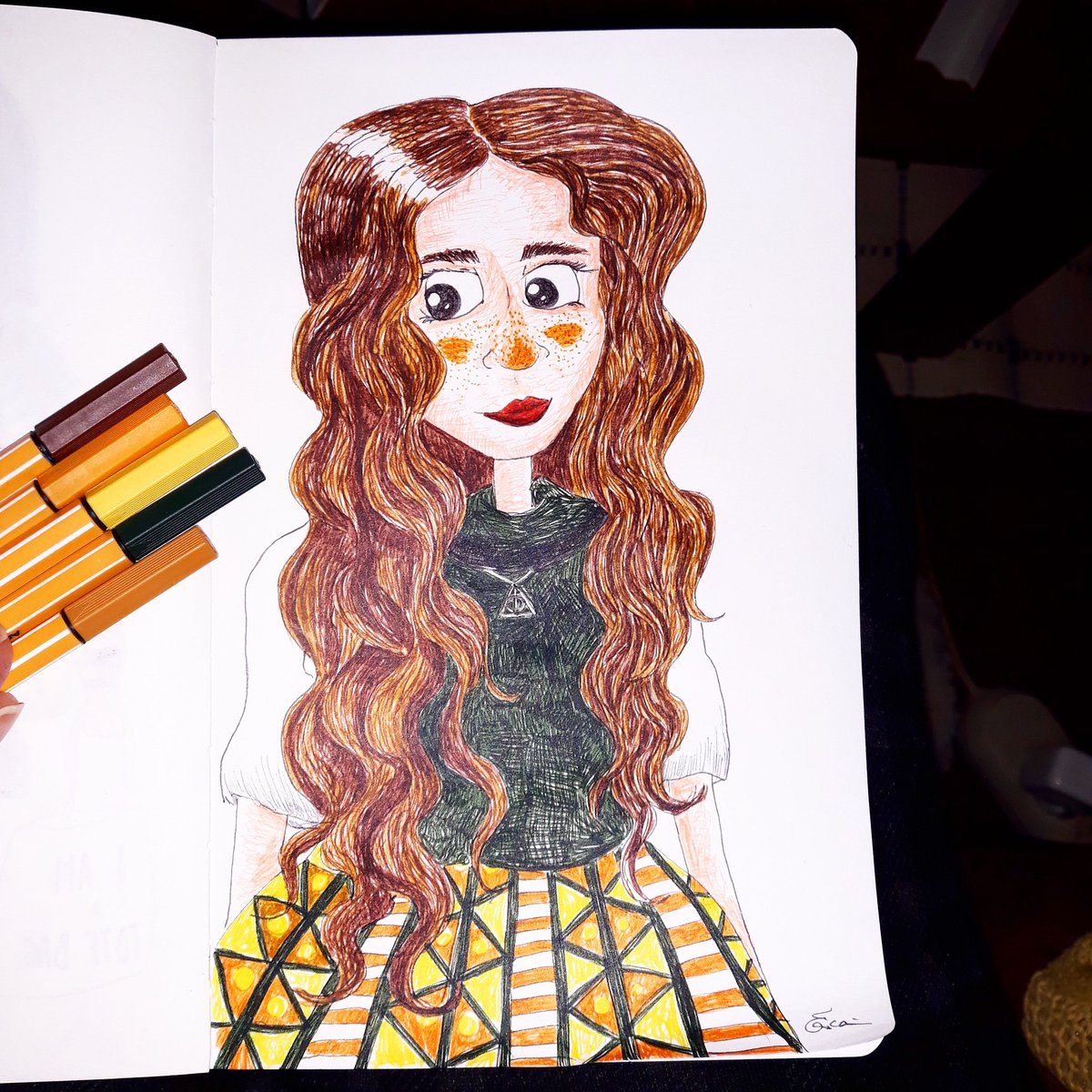Erica_Glas's tweet photo. I always have so much fun working with #stabilo pens ☺ 
#sketchbook #sketchings #characterization #longhair #wavyhair #illustration #Illustrator  #art https://t.co/zZMrLy8HHb