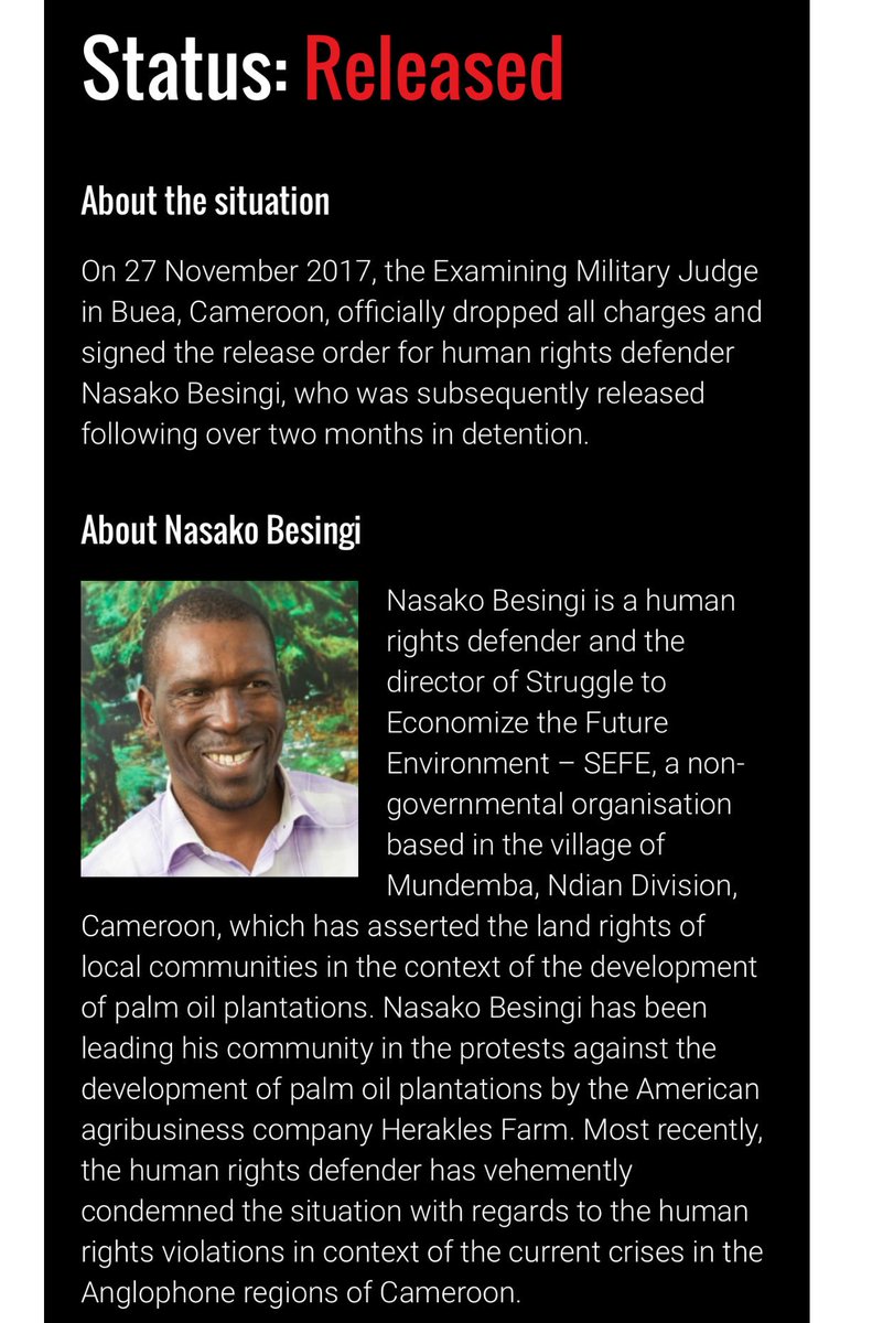 AlbertNchinda's tweet photo. Nasoko Besingi released and charges dropped. #Cameroon #Cameroun 

https://t.co/31ajbGYUfu https://t.co/mOo0sdqQbz