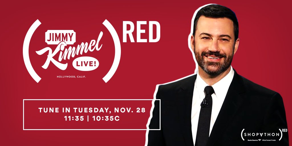 RED's tweet photo. BIG NEWS! @JimmyKimmelLive’s @RED special is back TONIGHT! 

Watch Bono, @BryanCranston, @IMKristenBell, Ashton Kutcher, @RitaWilson, @DJKhaled &amp; more at 11:35|10:35c on ABC. #SHOPATHON https://t.co/GfKbO2fICq