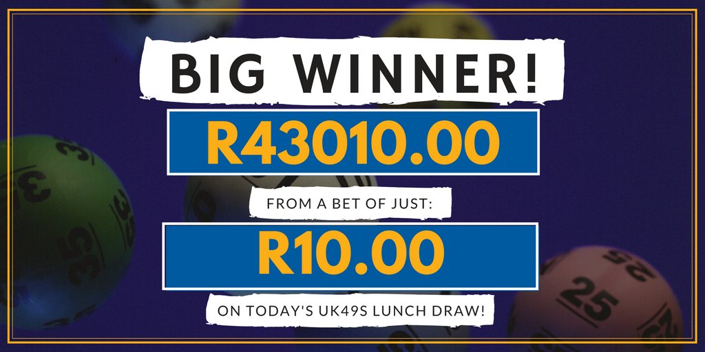 TabSouthAfrica's tweet photo. BIGWINNERALERT!!! One of our loyal customers from the #Zeerust branch has hit the big time with today's UK49s Lunch draw... #WELLDONE #BWNumbers #UK49s https://t.co/jJ0UL4GAKB
