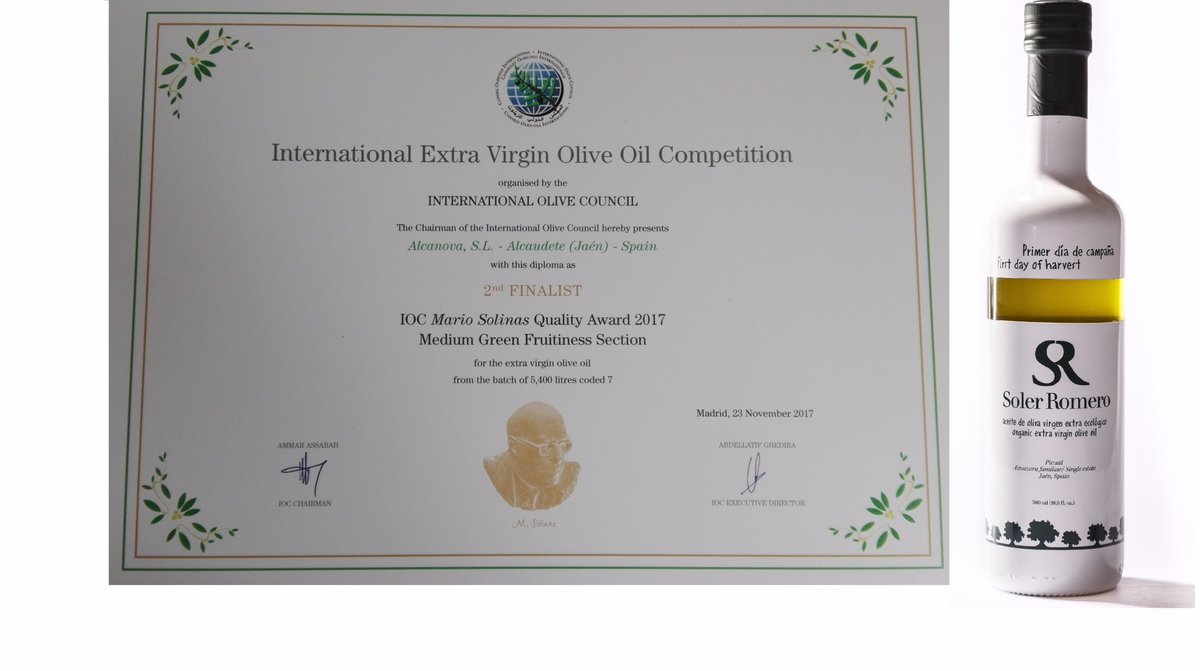 El jueves recogimos nuestro premio Mario Solinas que organiza el COI. Finalista en categoría Frutado Verde Medio. Se presentaron 149 aceites. 
Finalist in Medium Green fruitiness section in Mario Solinas Quality Award held by International Olive Oil Council. 149 oils were entered