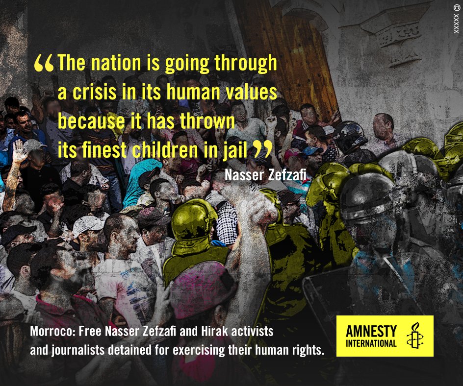 AmnestyMENA's tweet photo. The authorities must free Nasser Zefzafi and others detained for protesting peacefully or covering demonstrations online.
https://t.co/sJ7SCB2LGG https://t.co/A3hrKablnj