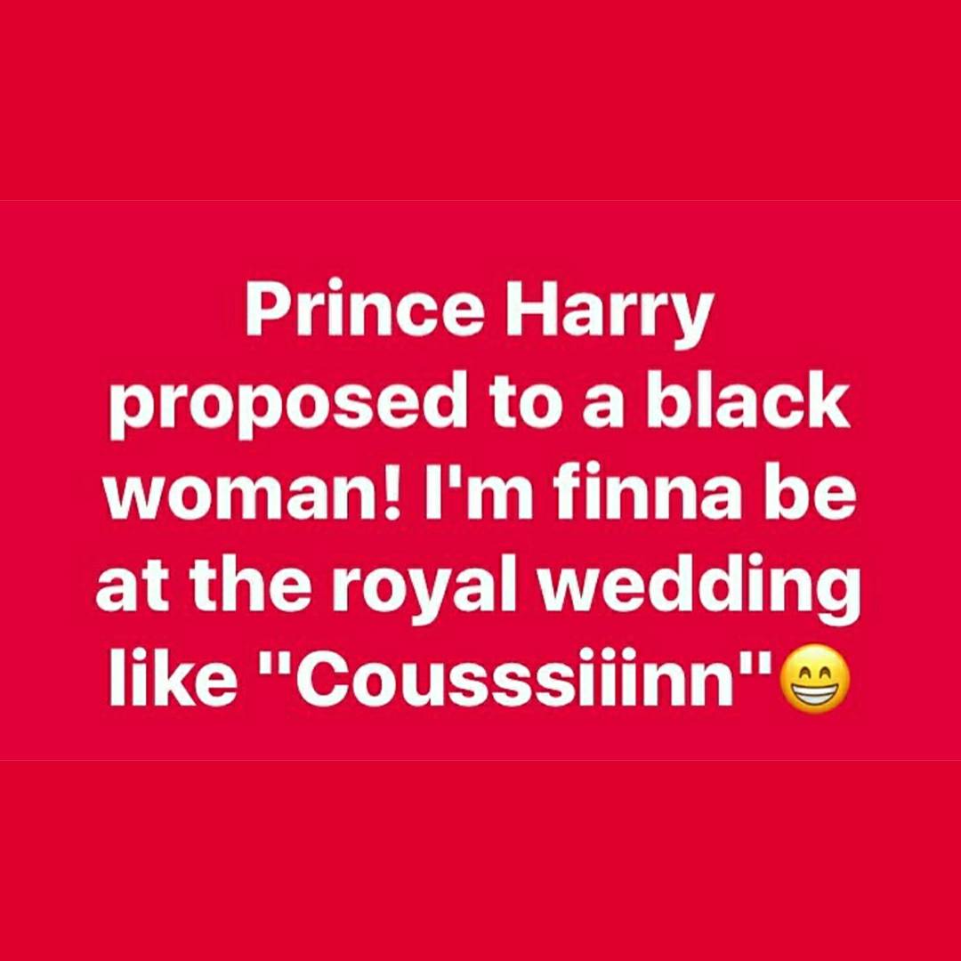 TrackSuitsOn's tweet photo. Prince Harry got some seasoned chicken and said "I need to put a ring on this!" 👑💫💚💃🏿🎉🔥 #SecureThePalace https://t.co/mcycfz2nrF