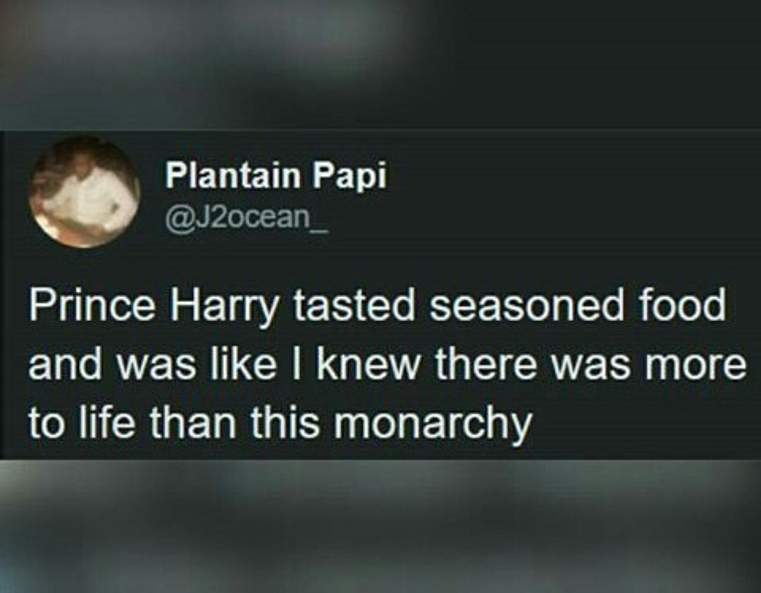 TrackSuitsOn's tweet photo. Prince Harry got some seasoned chicken and said "I need to put a ring on this!" 👑💫💚💃🏿🎉🔥 #SecureThePalace https://t.co/mcycfz2nrF
