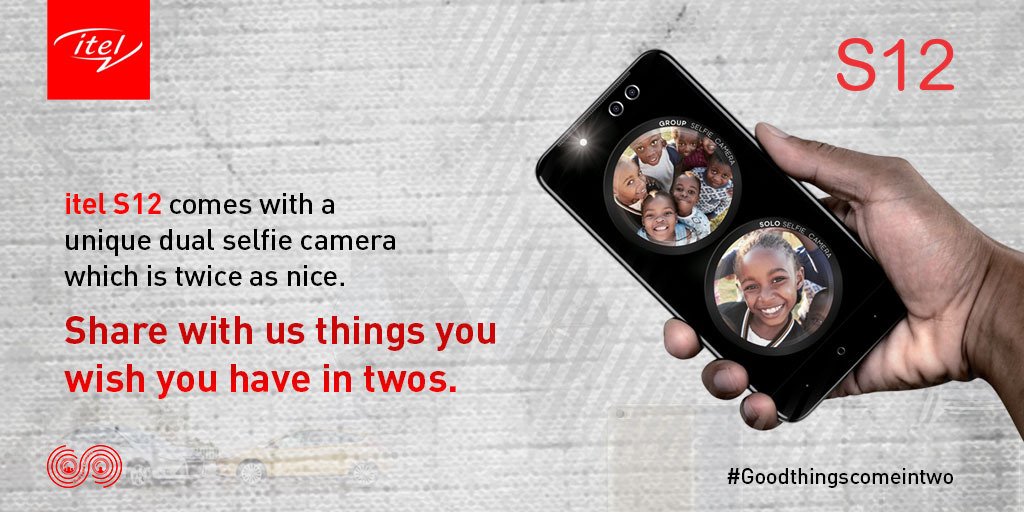 itelNigeria's tweet photo. Essential things in life are worth having in twos, That is why the latest device from itel mobile comes with a unique dual selfie camera which is twice as nice. 

Share with us things you wish you have double of.

 #Goodthingscomeintwo #Dualselfiecamera #S12 https://t.co/RoU4qsohvU