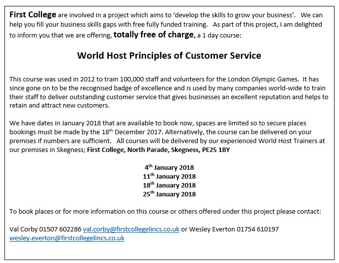 firstcollege0's tweet photo. FREE World Host training in Skegness - details and dates below: https://t.co/1DimioIdnW