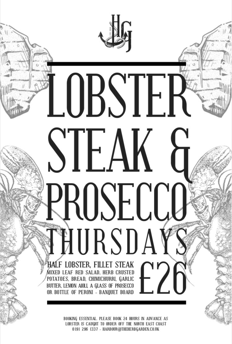 THGHarbour's tweet photo. Launch of our new night. 
Surf &amp; Turf Thursdays 
Book early to advoid disappointment! 
Fresh caught lobster, fillet steak, salad, herby potatoes and a glass of FIZZ.!! 
#Surf&amp;Turf #simplefoodwithflair #THGharbour #ThursdayNight #weekendstarted #coast #marina
@NorthEastLife https://t.co/RfPXg9gued