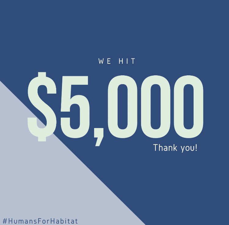 HabitatMBC's tweet photo. We hit $5,000! Thank you to everyone who is joining the #humansforhabitat movement. 
Show your love here: https://t.co/Y8ZTpSkrzG
#gagivesday #GivingTuesday https://t.co/b2wmPVlhsX