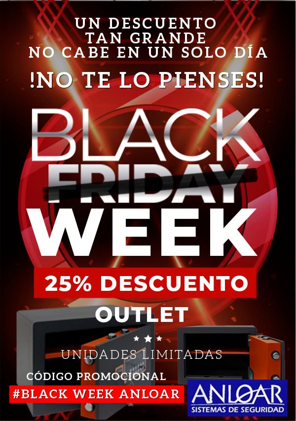 AnloarSeguridad's tweet photo. ¡ÚLTIMA OPORTUNIDAD para disfrutar de la BLACK WEEK ANLOAR! 25% de descuento en nuestro outlet. Encontrarás el código promocional dentro de nuestra web #beexclusive #beanloar #descuento #oferta #blackfriday https://t.co/W14aP7vuLU https://t.co/0Gh6cYFr9w