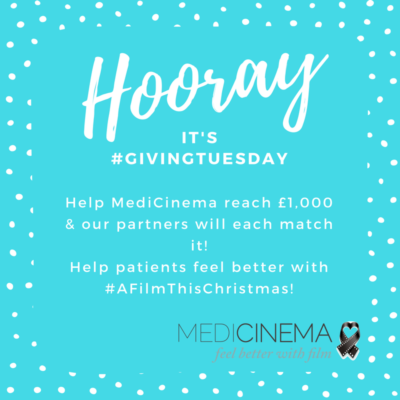 MediCinema's tweet photo. Hooray it's #GivingTuesday and what better time to introduce our Christmas campaign? If you help us raise £1,000 this year @vuecinemas @LionsgateUK @ymagis @EmpireCinemas &amp; @theDDAgroup will all match it! Visit https://t.co/BTBiiCpuNG to find out more! https://t.co/ZcK8WBLnIn