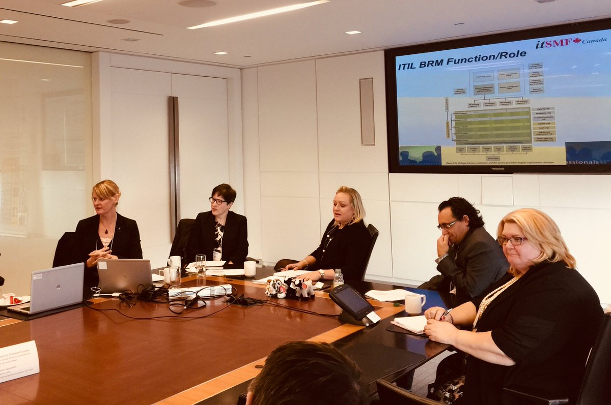 itSMFCanada's tweet photo. Thank you to Guido from the ON Govt and Monica and Morag from TELUS for some great #BRM tips at the Toronto Business Relationship Management breakfast event! Thanks to our sponsors - Svetlana @ITChapter &amp; Jason @KPMG.  #ITSM #BRMI #ITIL #itSMFCanada https://t.co/aKws7z2PFT