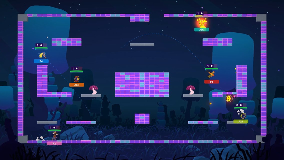 itchio's tweet photo. Bomsy: Bomsy is a fast, aim-based, multiplayer arena brawler with destructible maps. https://t.co/5JnfDuBmY7 by @SuperMegaQuest #indiegames https://t.co/YqhnGsTNGn