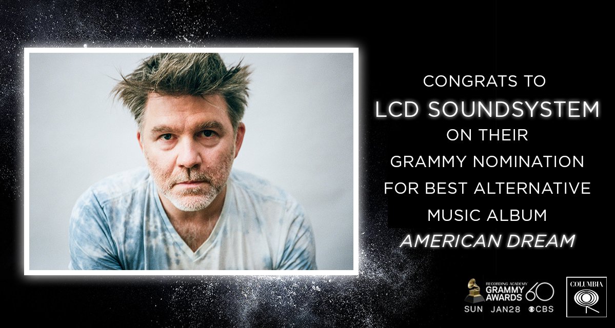 ColumbiaRecords's tweet photo. Congrats to @lcdsoundsystem on their nomination for Best Alternative Music Album for American Dream! #GRAMMYs https://t.co/goi3YVKfzF