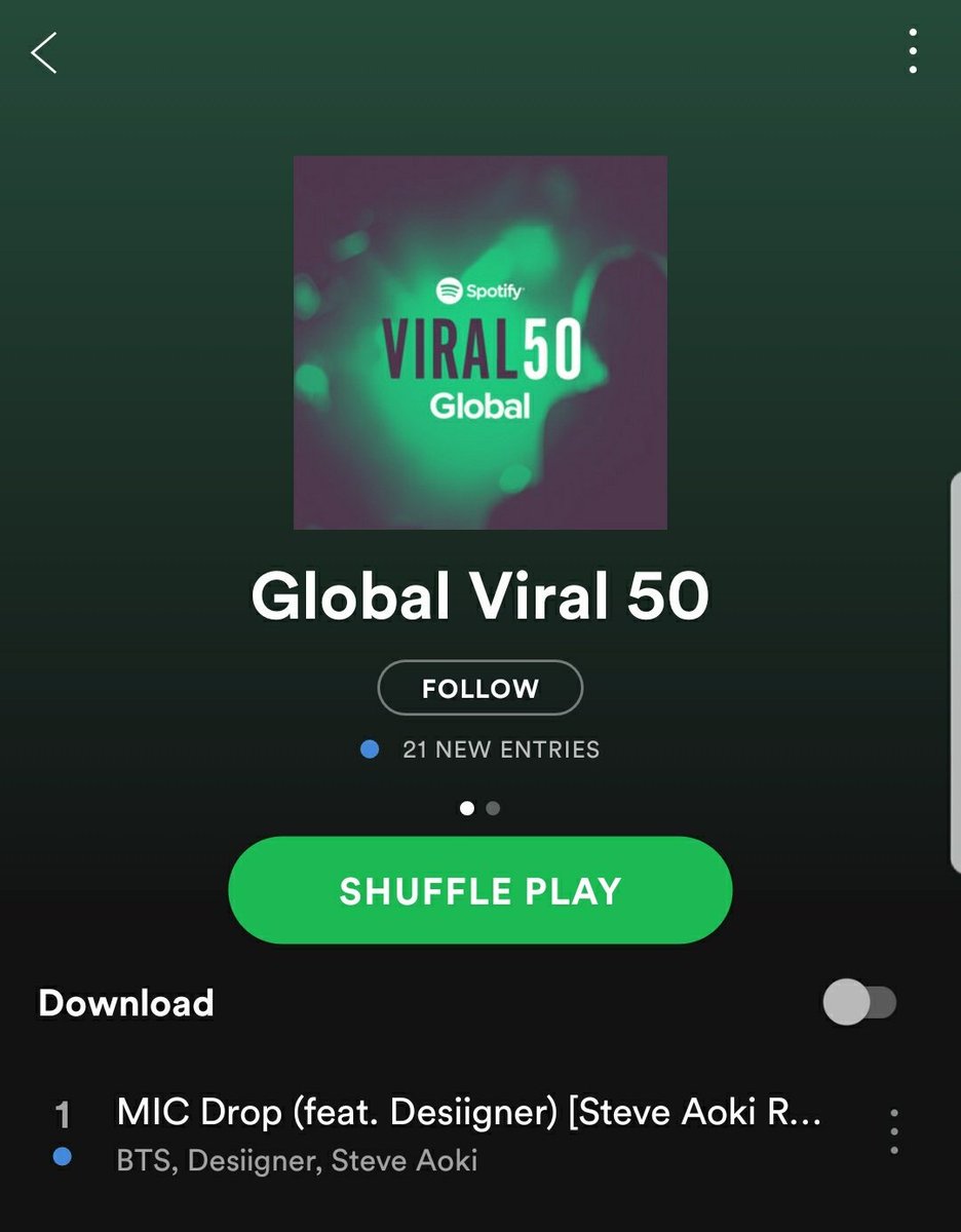 USBTSARMY's tweet photo. MIC Drop (feat. Desiigner) [Steve Aoki Remix] by BTS is N.1 on Spotify's Global Viral 50! #BTS 
@BTS_twt 
https://t.co/ime5z8C2F5 https://t.co/vhPNBusyO3