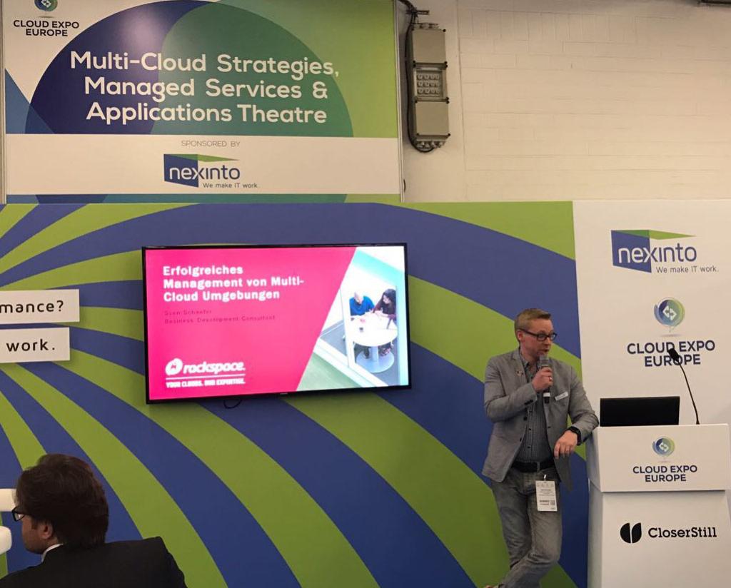 RackspaceDACH's tweet photo. Erfolgreich #MultiCloud Umgebungen im #Unternehmen managen. Wie das geht beantwortet jetzt im Multi Management Theatre @CEEFrankfurt Sven Schaefer. #CEE17, #CSE17, #DCW17, #BDW17, #CSMTECH https://t.co/gO74mR1gf6