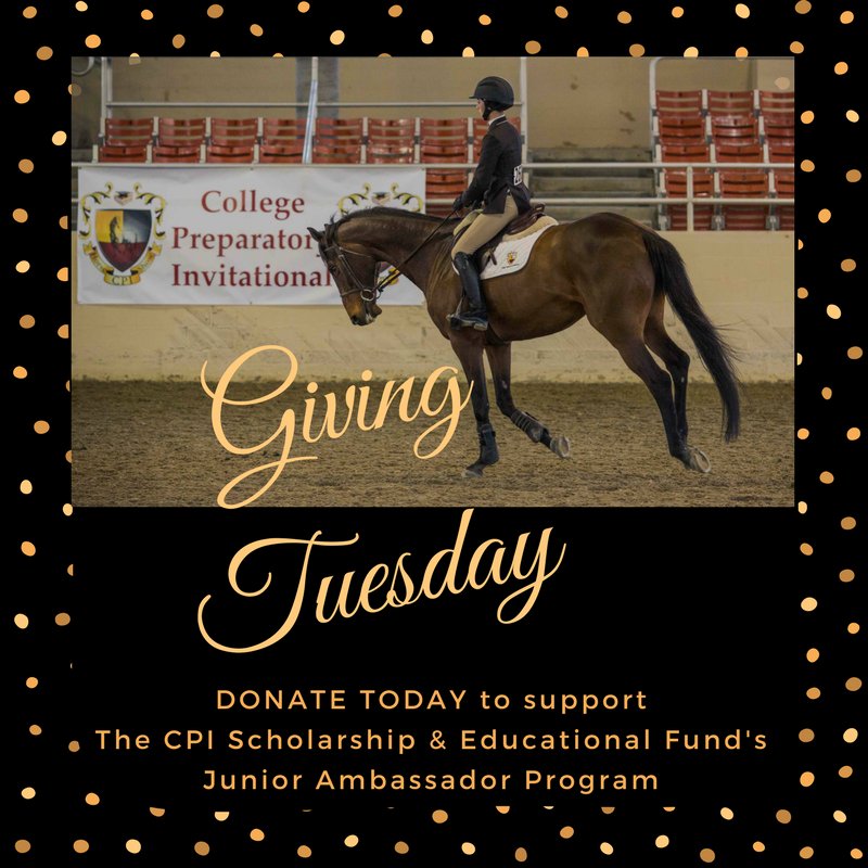 CPIHorseShow's tweet photo. On #GivingTuesday you can #supportyoursport and #donate to The CPI Scholarship and Educational Fund's Junior Ambassador Program at: https://t.co/LPwU97QOxJ
#CPIFlorida #CPITexas #RideCPI #giveback #fundraise #communityservice #equestrian #dreams #scholarships #collegeprep #riding https://t.co/dB0RPg7hdP