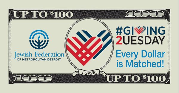 I'm giving to the Jewish Federation on #GIVING2UESDAY! Every dollar donated on Nov 28 will be matched (up to $100)! thndr.me/zCLxVW