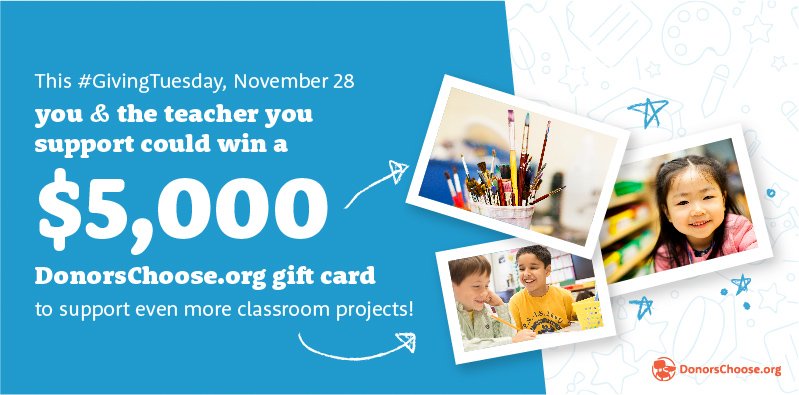 DonorsChoose's tweet photo. Trying to explain the @DonorsChoose #GivingTuesday GIVEaway to all of your friends, loved ones, and random strangers you just met while walking to work? This will help. https://t.co/mcDxAd1pDa https://t.co/SZY3jiT46z