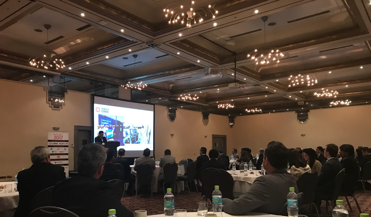 MetroAmericas's tweet photo. Yu Weiping, Vicepresident of CRRC Coroporation, presenting some of the innovations and new projects the Chinese company are developing in Latin America #Rail2017 

@CRRC_global @iconferencenet https://t.co/Ith8obdvJ3