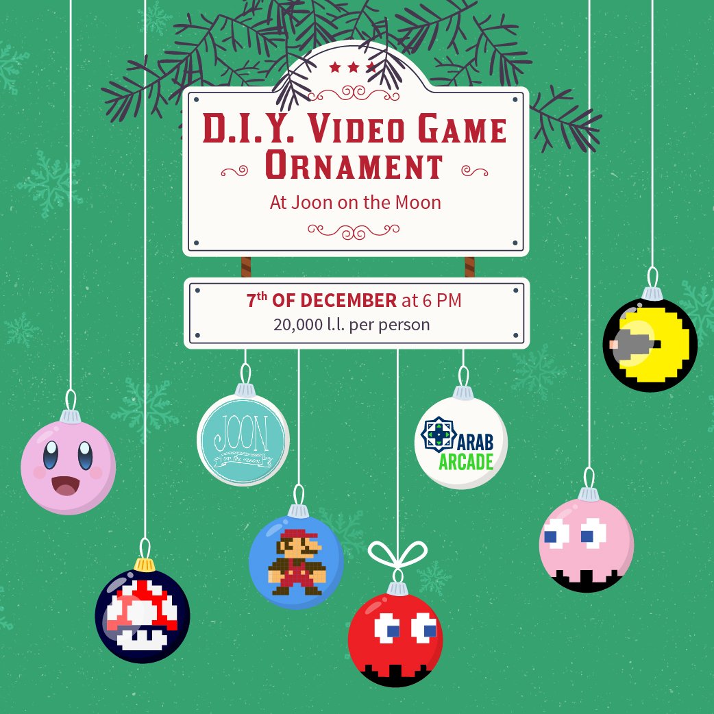 ArabArcade's tweet image. Ever dreamed of making a Christmas Ornament based on your favorite Video Game Character? Well, come to @JoonOnTheMoonLB on Dec 7th to do just that! See you there!

More info: facebook.com/events/1395468…
#Christmas #VideoGames #ChristmasOrnaments
