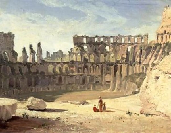 William Leighton Leitch (1804 – l 1883) painted the Colosseum as a hanging garden reminiscent of Babylon.Meanwhile Turner’s The Colosseum, Rome, by Moonlight (1819) shows an almost tropical garden growing in the arena’s shadows. #RuinsInArt