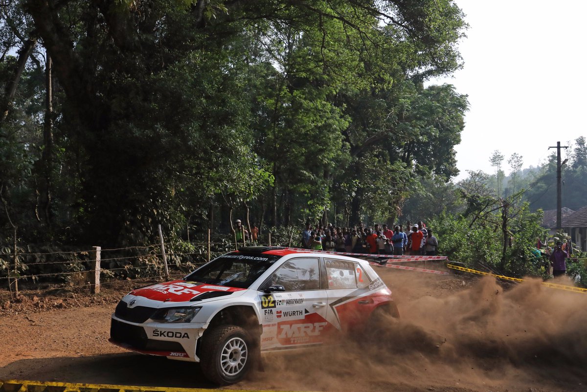 SkodaIndia_PR's tweet photo. Ole Christian Veiby & co-driver Stig Rune Skjærmoen from Norway, driving a #MRF ŠKODA FABIA R5, fought back after gearbox issues to second overall, securing
championship runner-up position as well #APRC2017 #Ε KODA https://t.co/ST8fB91mjc
