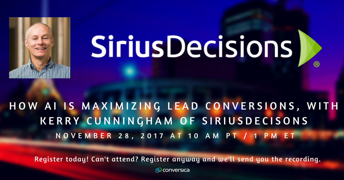 DG_Report's tweet photo. TODAY at 10AM (PT) / 1PM (ET): @siriusdecisions' @KerrySirius shares how #AI is helping marketers simplify & maximize the #DemandUnit Waterfall. Sign up to access the #webcast here: https://t.co/zLkaZDvxMH @MyConversica https://t.co/ZYc7RrDAw0